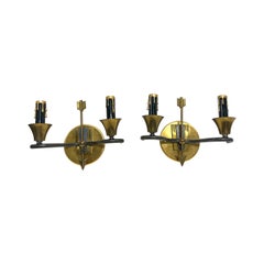 Attributed Gio Ponti Brass Arrow Italian Wall Sconces - a Pair
