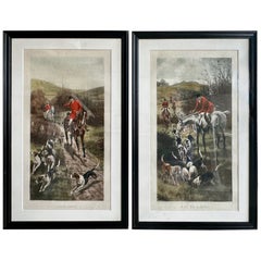 Pair Antique Alfred Charles Havell Fox Hunting Engravings, Framed