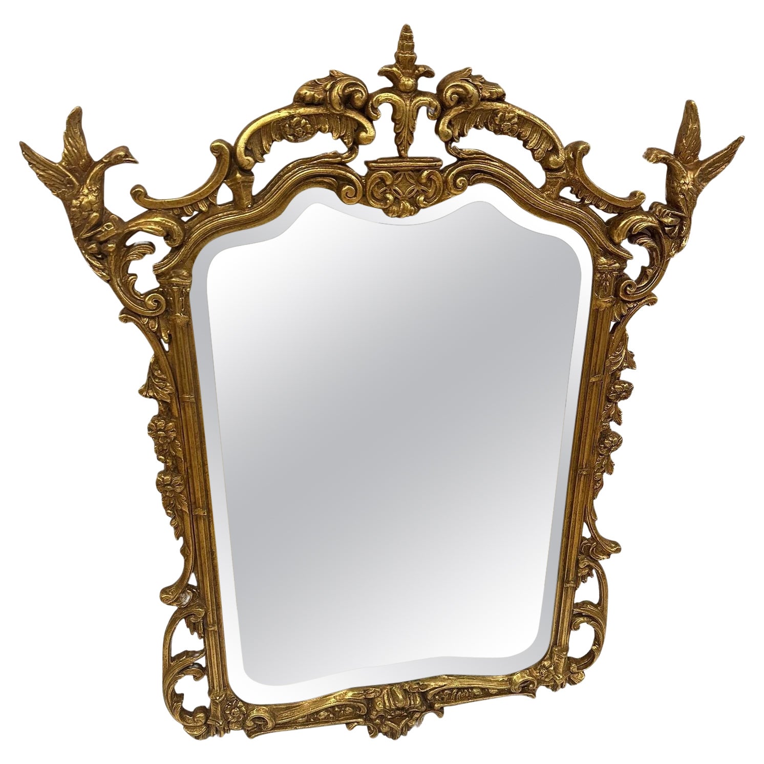 Stylish Large Gilded Asian Style Mirror with Birds