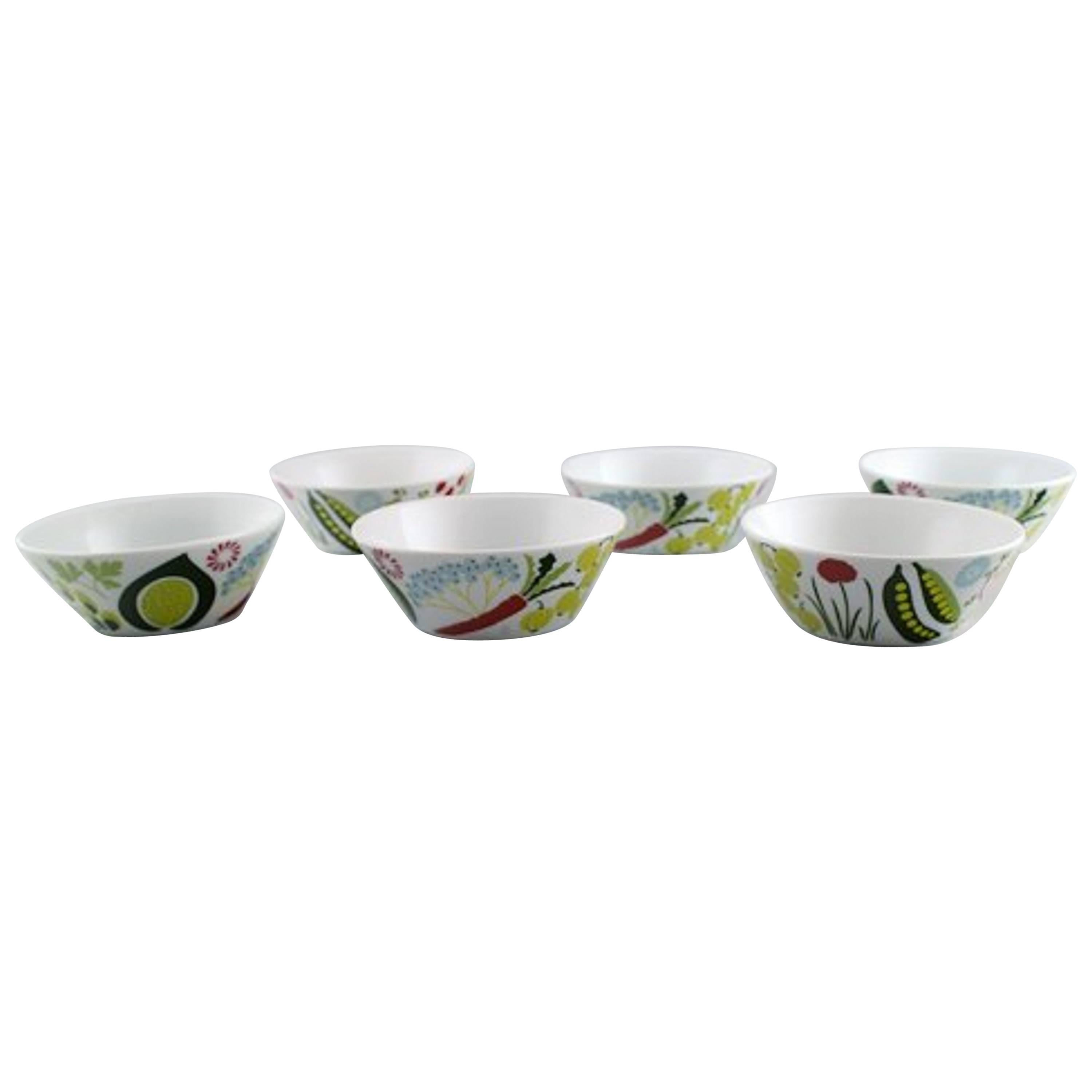 Six Rörstrand Retro 1960-1970s "Kulinara" Porcelain Bowls For Sale
