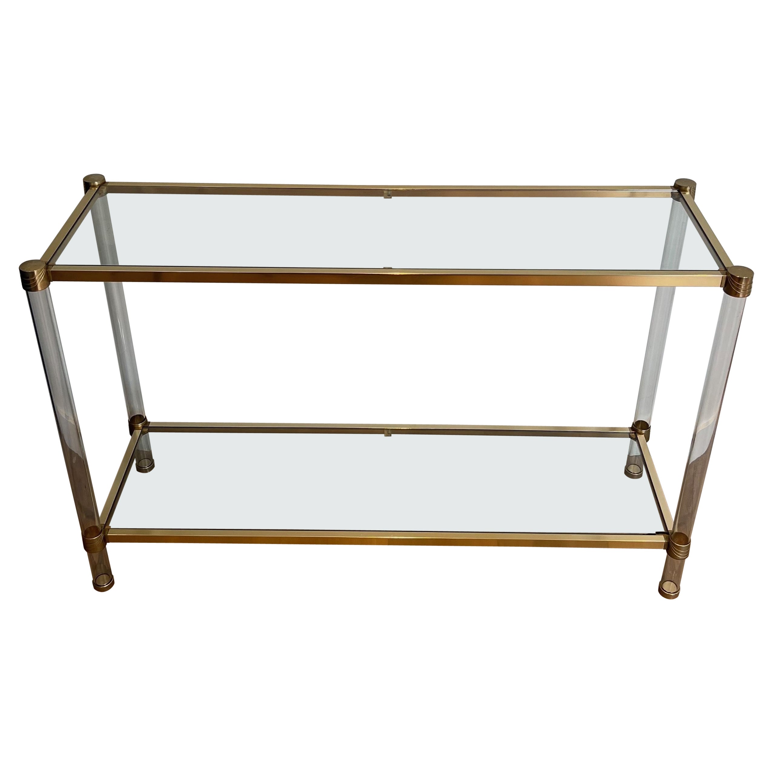 Konsole aus Lucite und vergoldetem Metall. Französisches Werk, um 1970