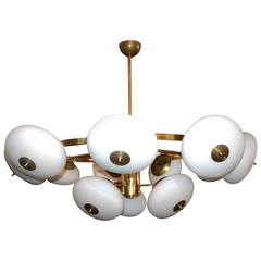 1970s Italian Tiered Round Brass Chandelier with Adjustable Glass