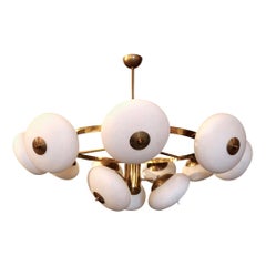 1970s Italian Tiered Round Brass Chandelier with Adjustable Glass