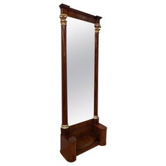 Antique Empire Mahogany Gilded Corinthian Column Topped Platform Pier Mirror