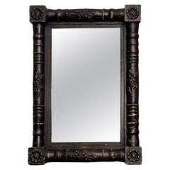 Antique American Eastlake Black Painted Carved Wood Mirror, Late 19th Century