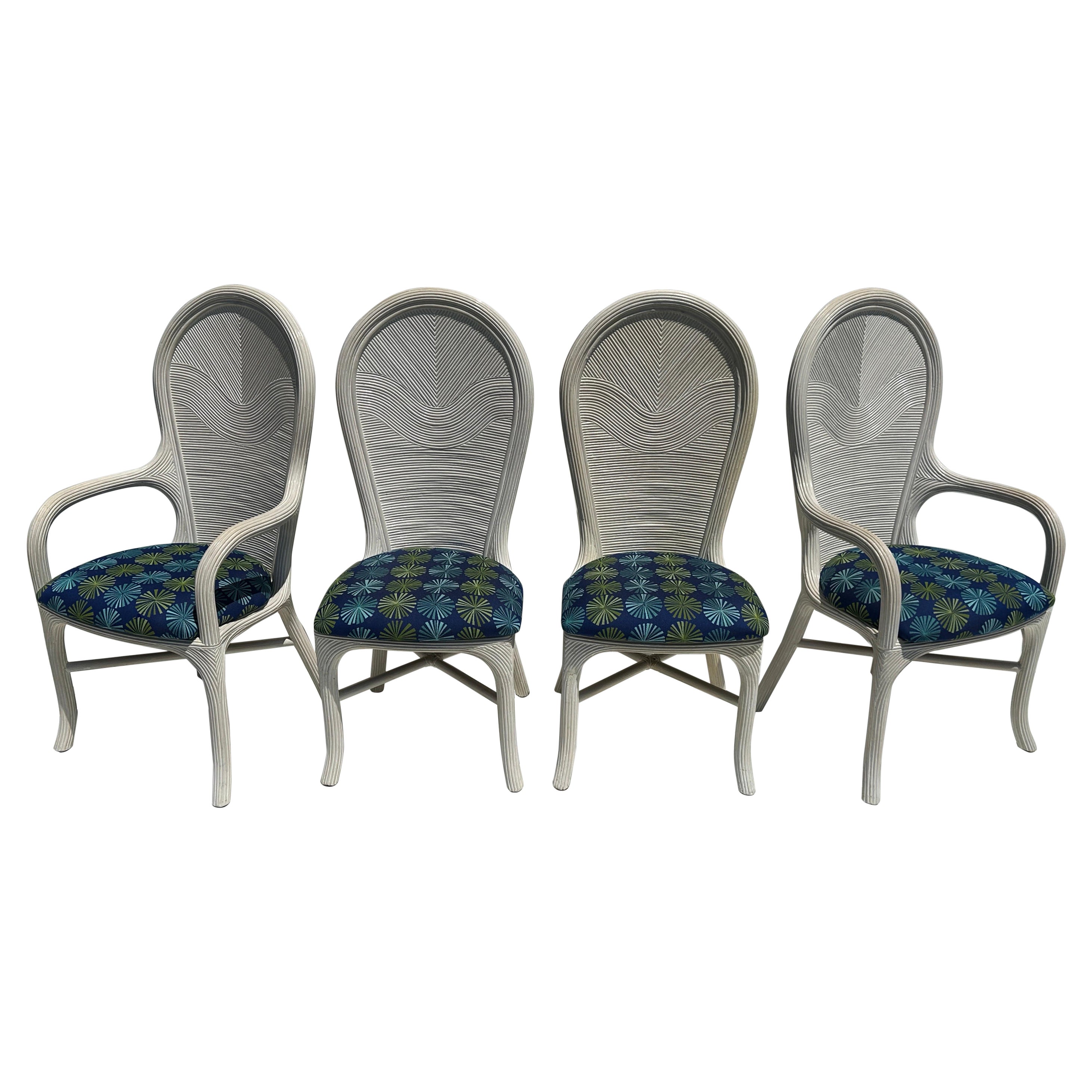 Set of Pencil Reed Rattan Dining Chairs