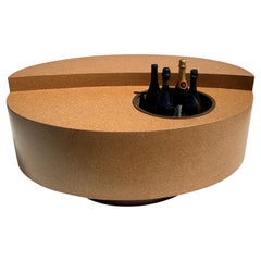 Vintage Oval Cork Coffee Table with Beverage Cooler
