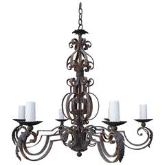 Six-Light Spanish Wrought Iron Chandelier