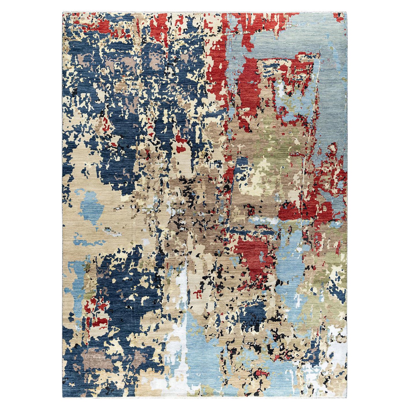 Traditional Ikat Hand Knotted Abstract Silk & Wool Navy Area Rug 9' 4" x 12' 4"