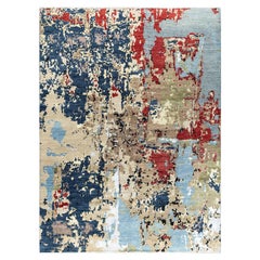 Traditional Ikat Hand Knotted Abstract Silk & Wool Navy Area Rug 9' 4" x 12' 4"