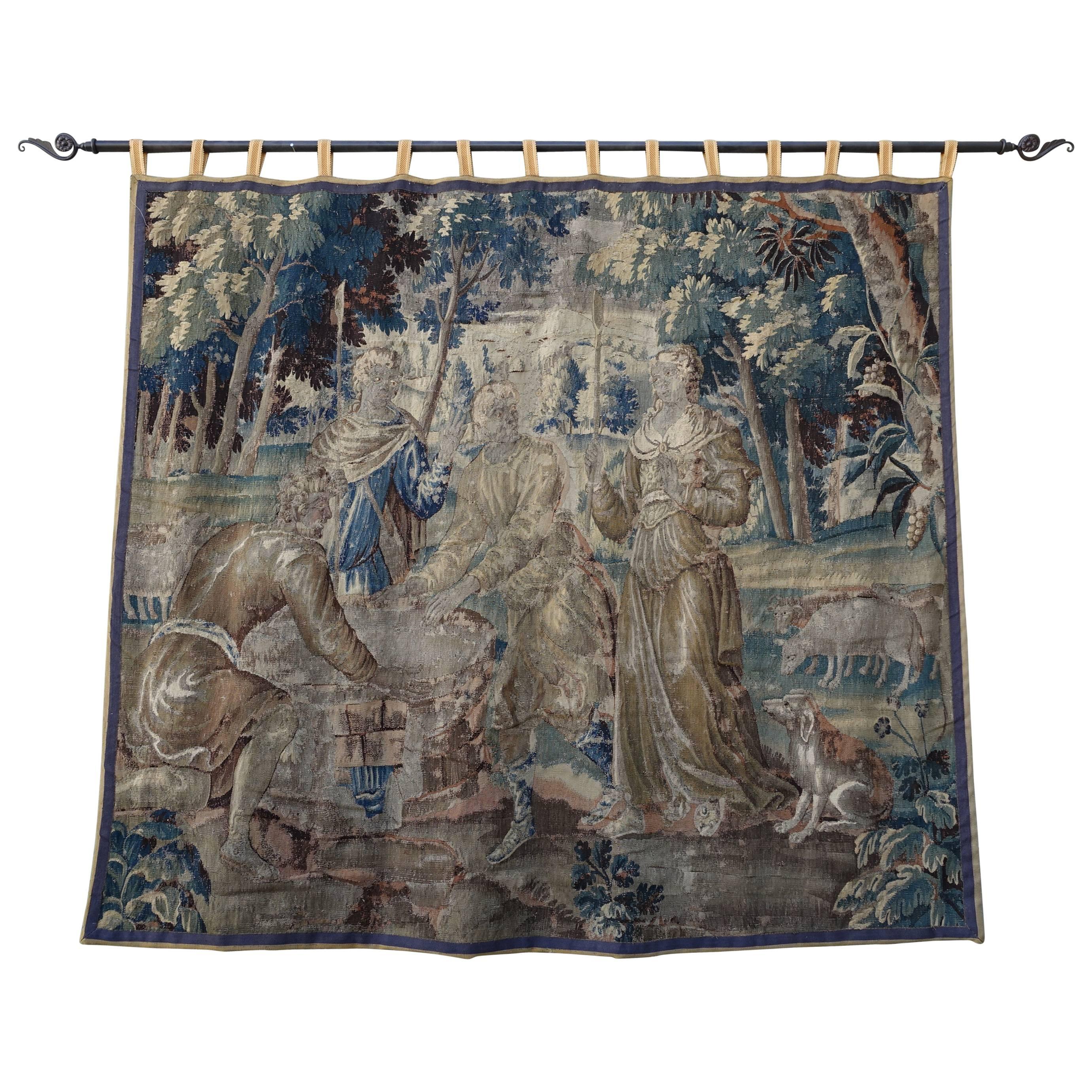 18th Century French Figural Tapestry on Iron Rod