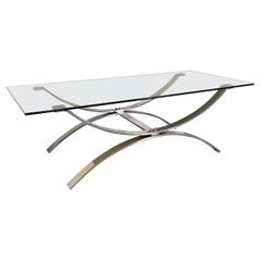 Table basse vintage en verre et métal chromé des années 70