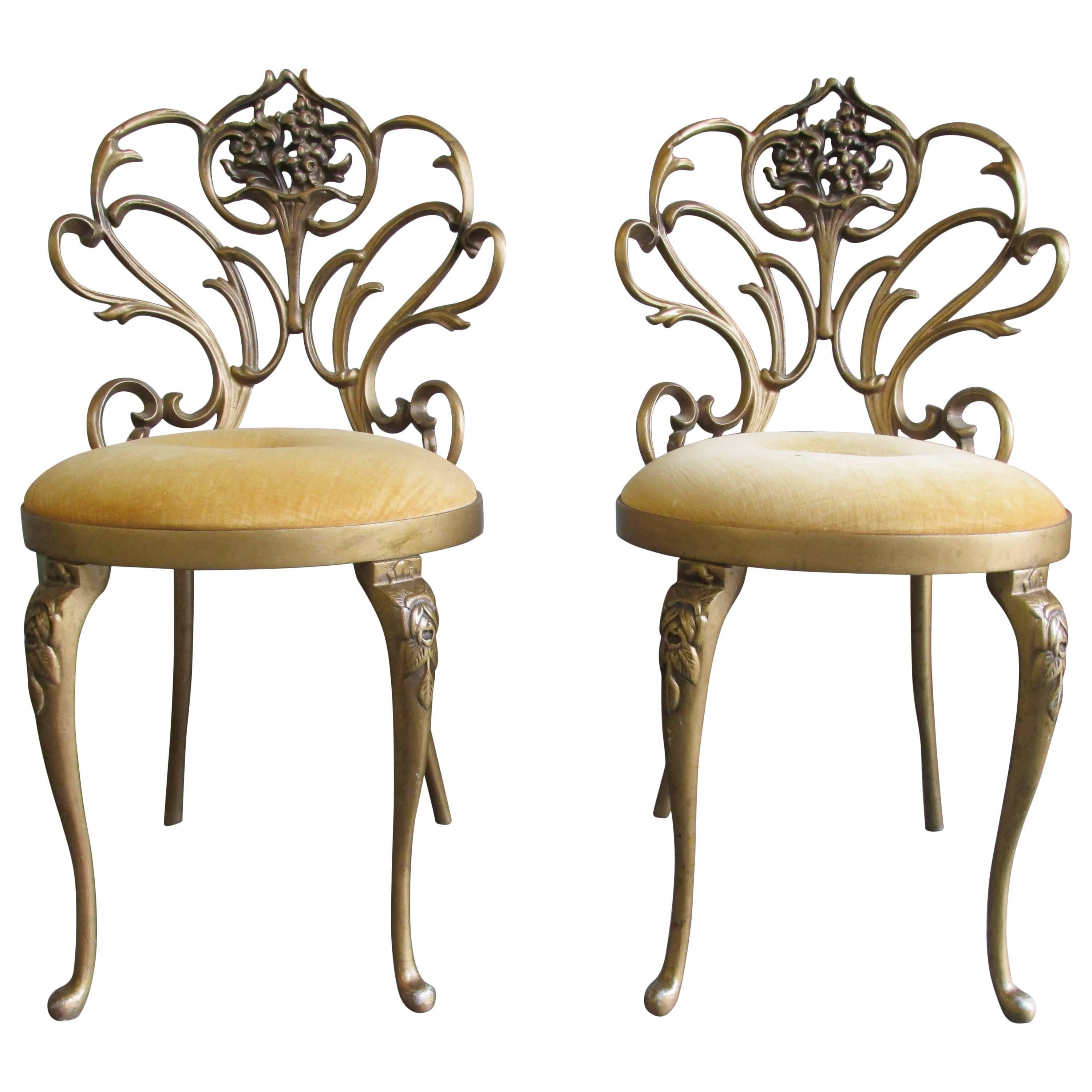 Pair of Cast Iron Hollywood Regency Chairs