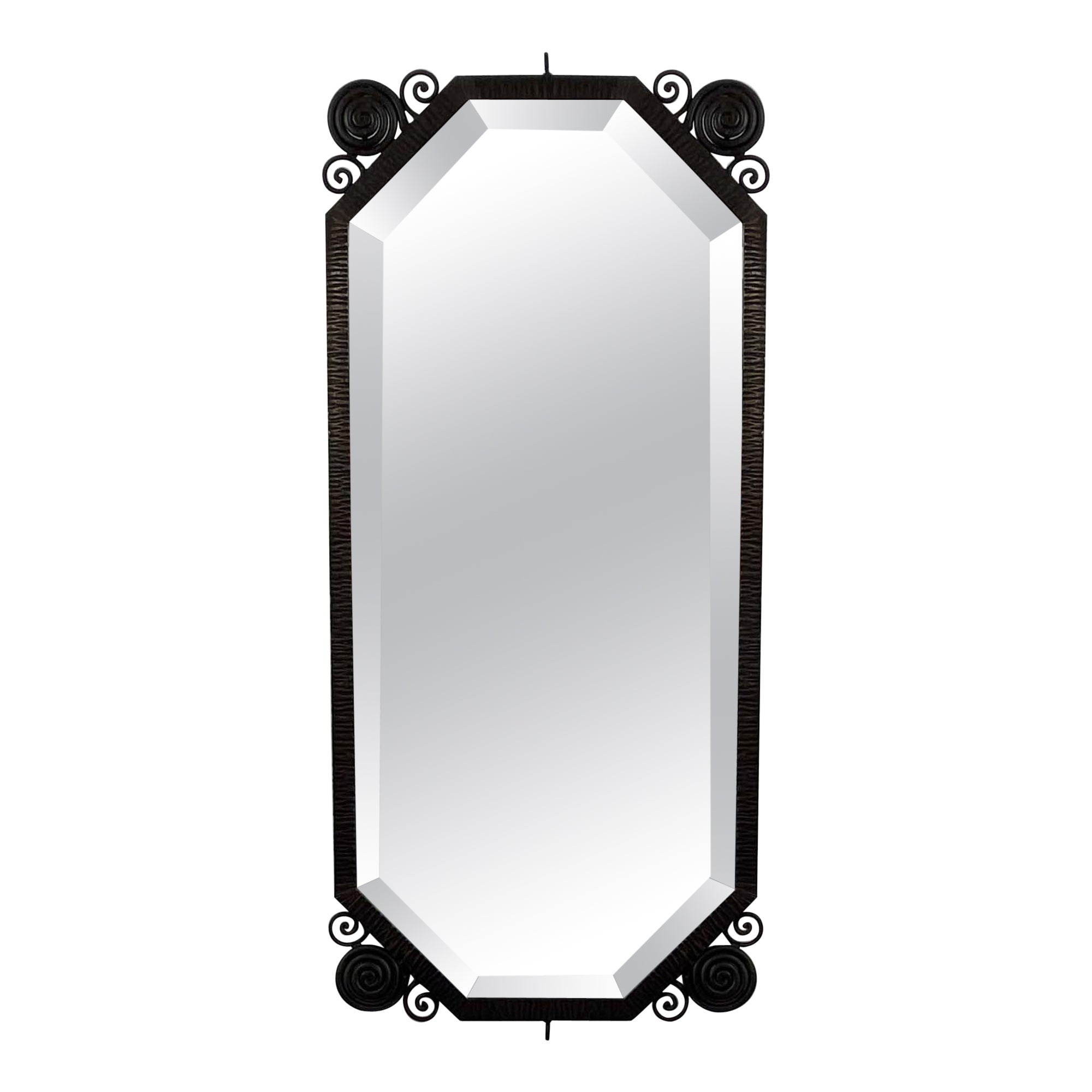 Art Deco Wrought Iron Beveled Wall Mirror, France 1920s For Sale