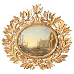 Small oval after  Claude Lorrain 1862 "Harbour with Villa Medici" 