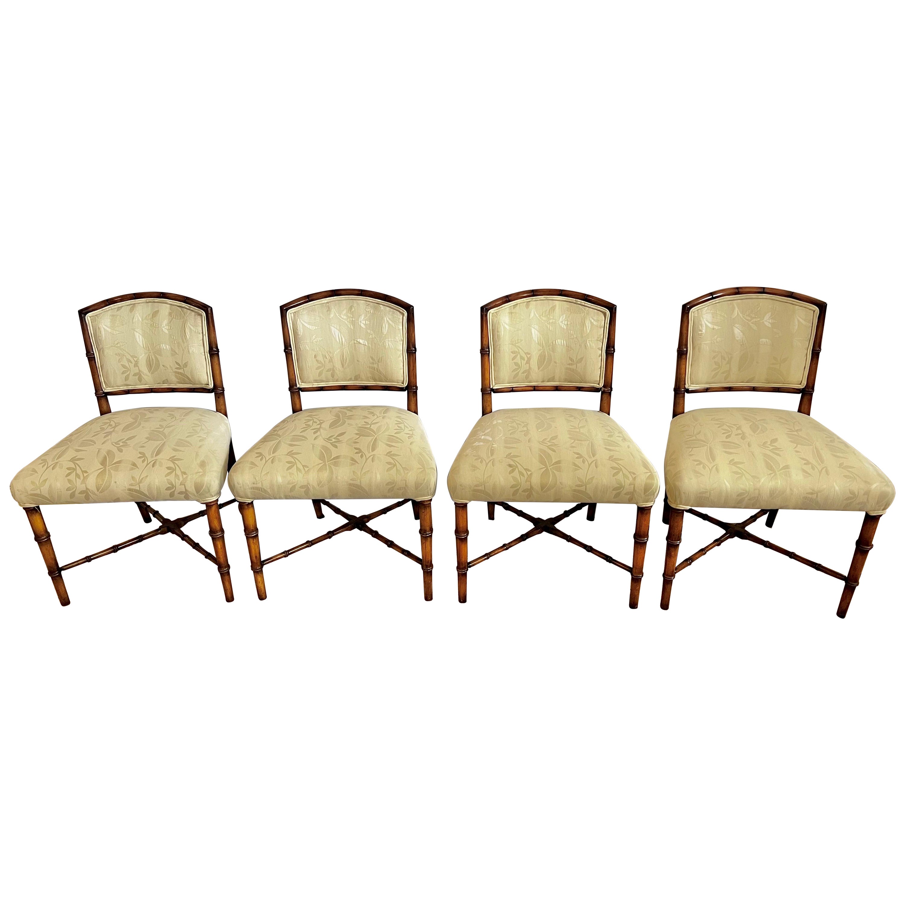 Set 4 sedie da sala da pranzo in bambù in stile Reggenza francese Scalamandre Tessuto in vendita