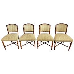 Set 4 French Regency Style Bamboo Dining Room Side Chairs Scalamandre Fabric