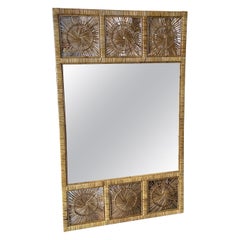 Vintage Palm Beach Spun Woven Wicker Rattan Sunburst Starburst Wall Mirror Large