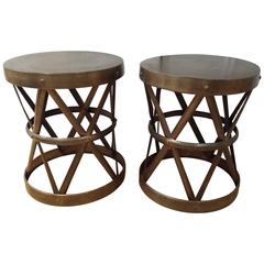 Pair of Large Brass Drum X Tables