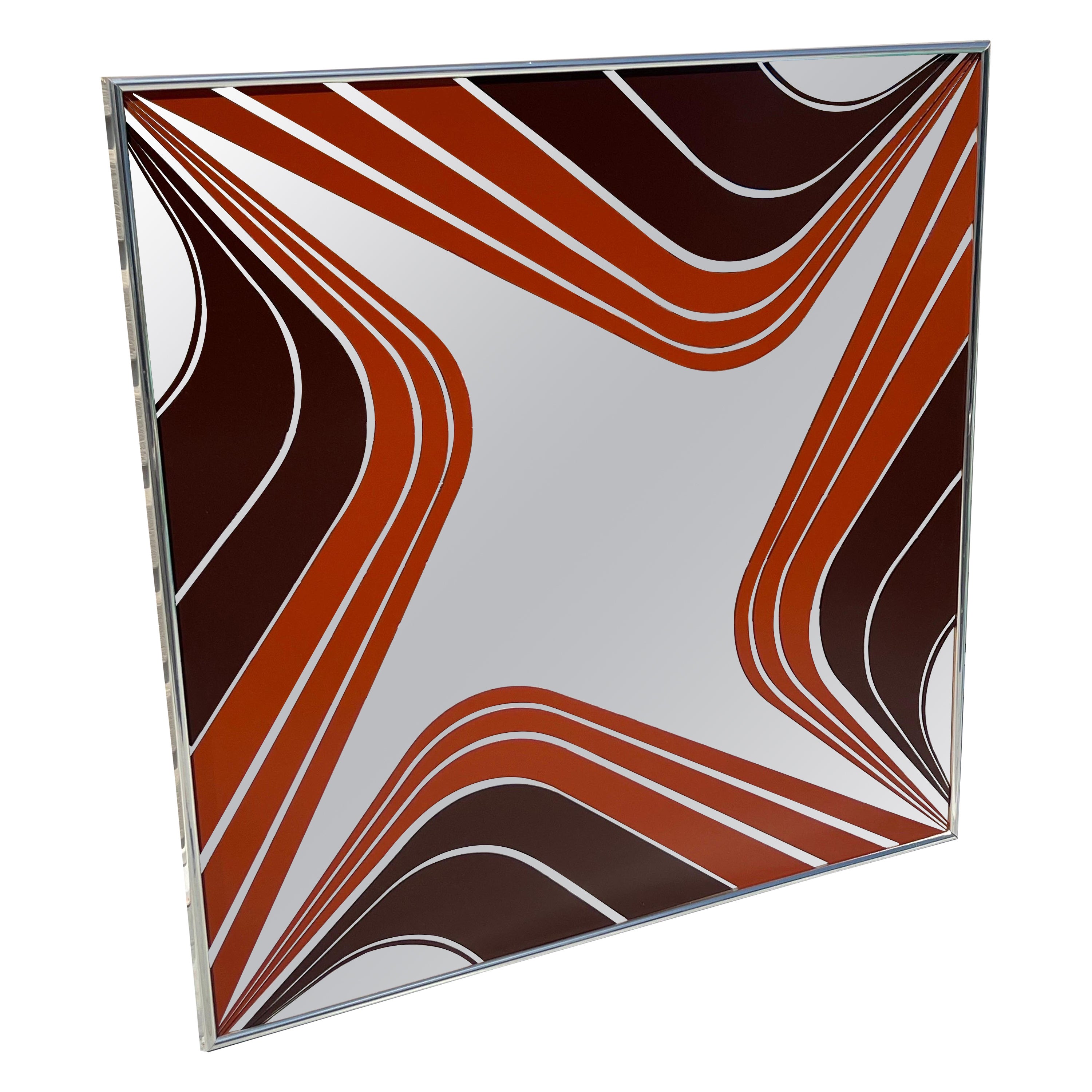 1970 Miroir Turner à motif ondulé orange Brown en vente