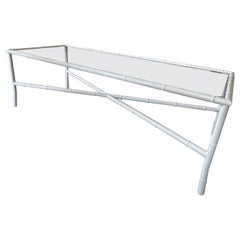 Vintage Faux Bamboo Metal Newly Powder-coated Patio Coffee Cocktail Table Glass