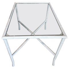 Vintage Faux Bamboo Metal Newly Powder-coated Patio End Side Drink Table Glass