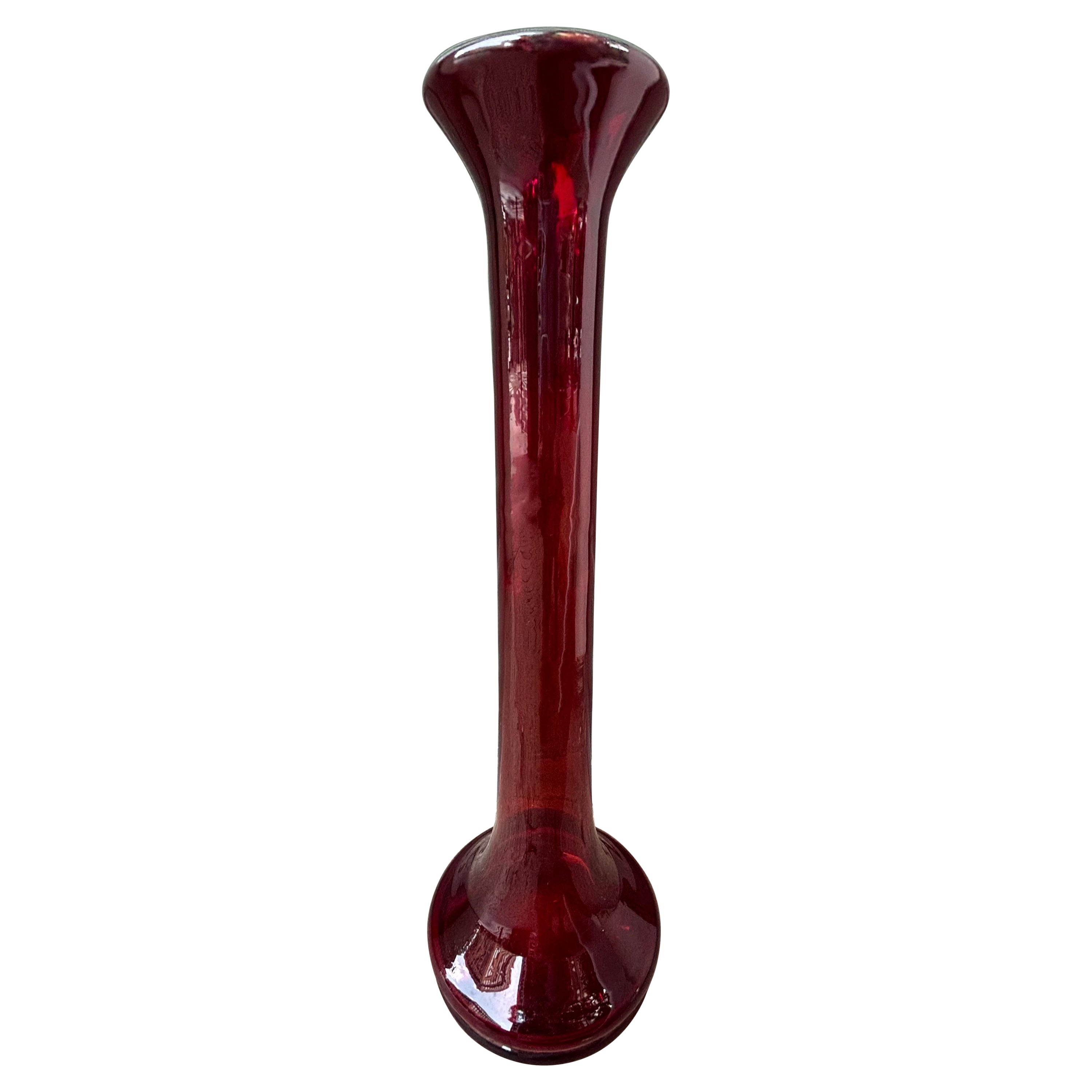 Blenko Red Tall Vase designed by Don Shepherd