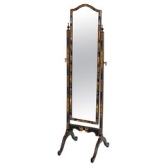 Chinoiserie Cheval Mirror with Black Lacquered Frame from England