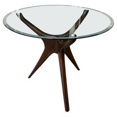 Vladimir Kagan Style 3 legged glass and Walnut Side Table