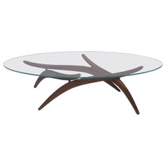 Mid Century Walnut Glass Coffee Table by Forest Wilson in the style of Pearsall