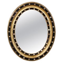 Irish Ebony and Gilt Oval Wall Mirror with Glass Studs (H 21 x W 16 3/4)