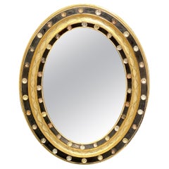 Irish Ebony and Gilt Oval Wall Mirror with Glass Studs (H 18 1/2 x W 14 1/2)