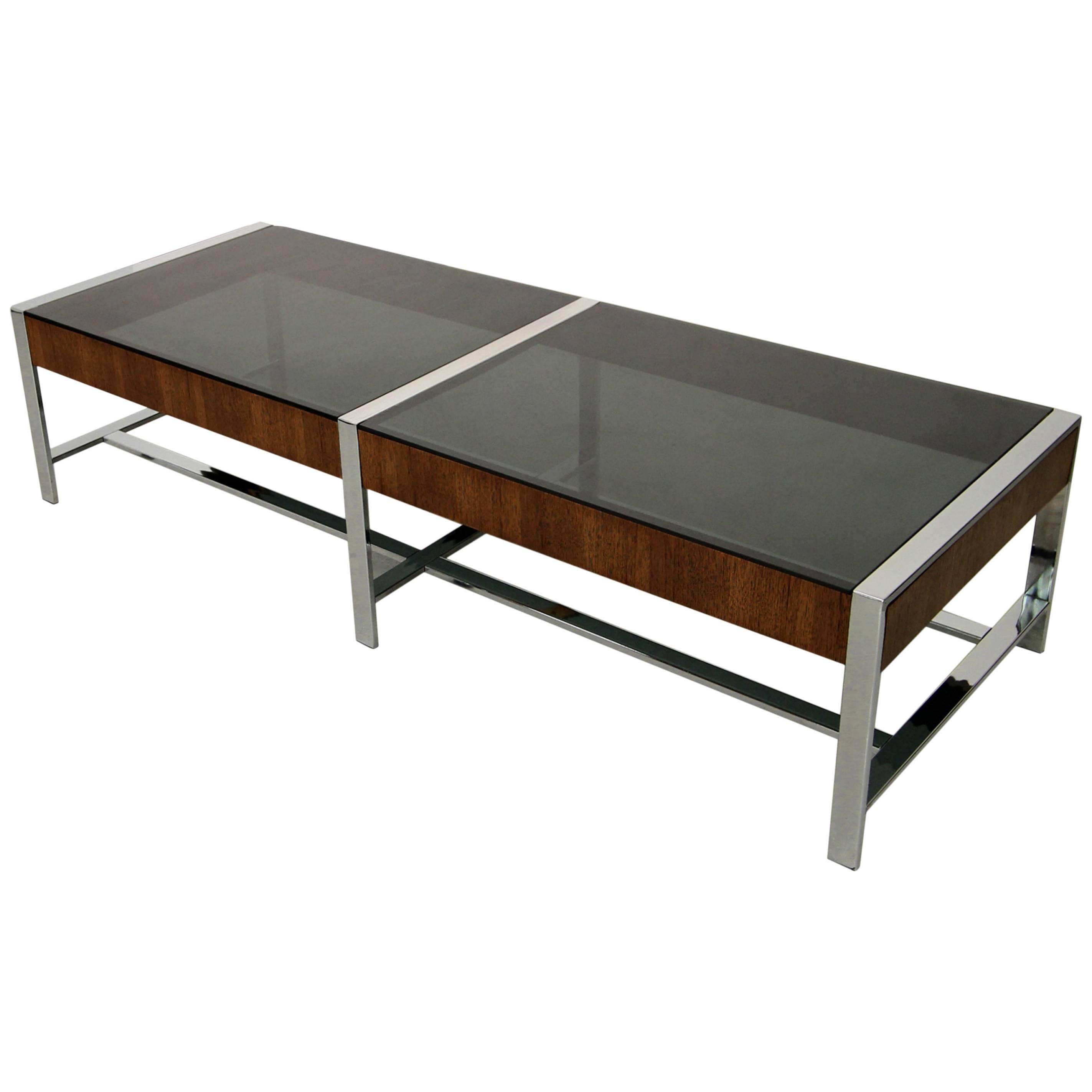Mid Century Modern Chrome and Smoked Glass Coffee Table