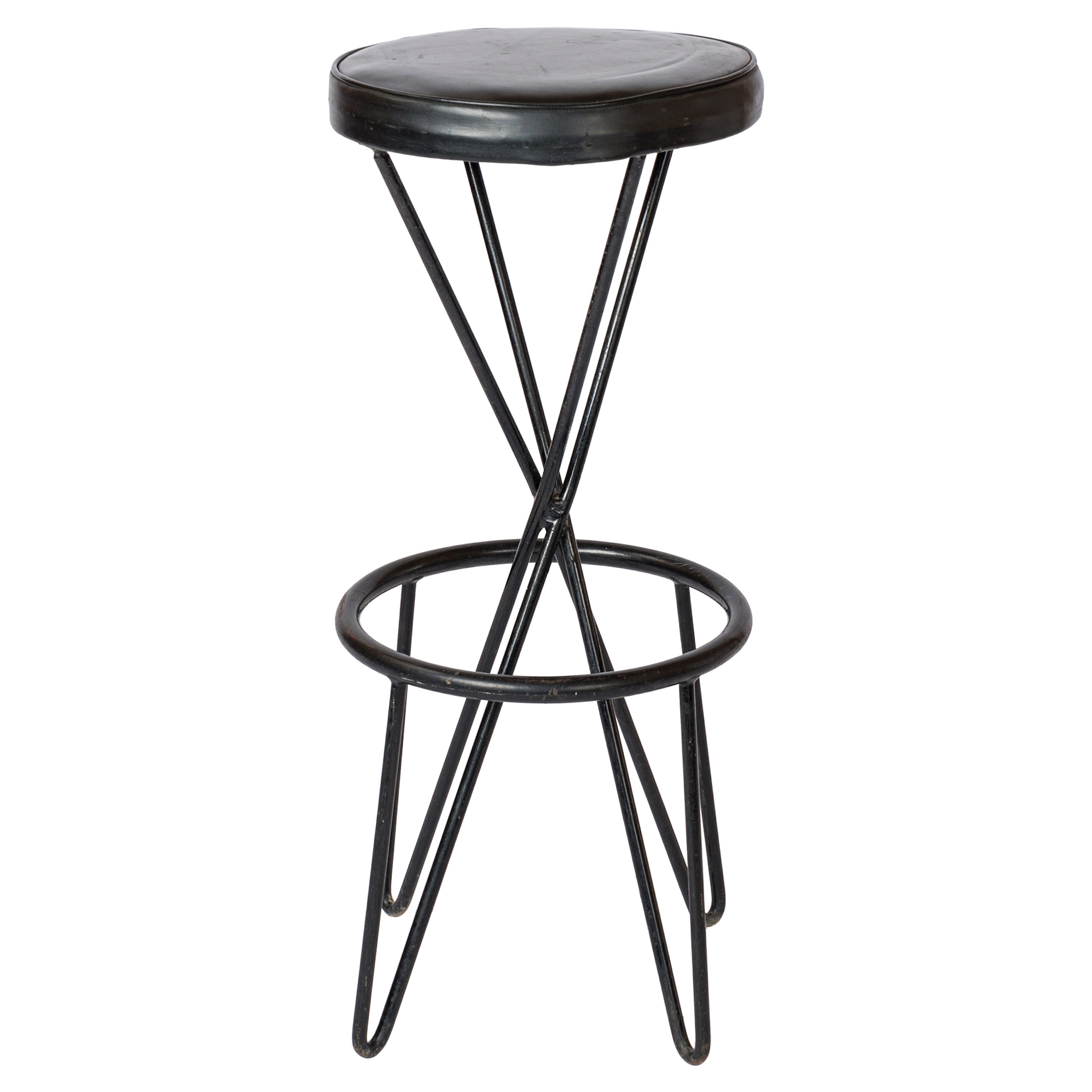 Sgabello CM127 in similpelle nera e acciaio di Thonet - anni '60 in vendita