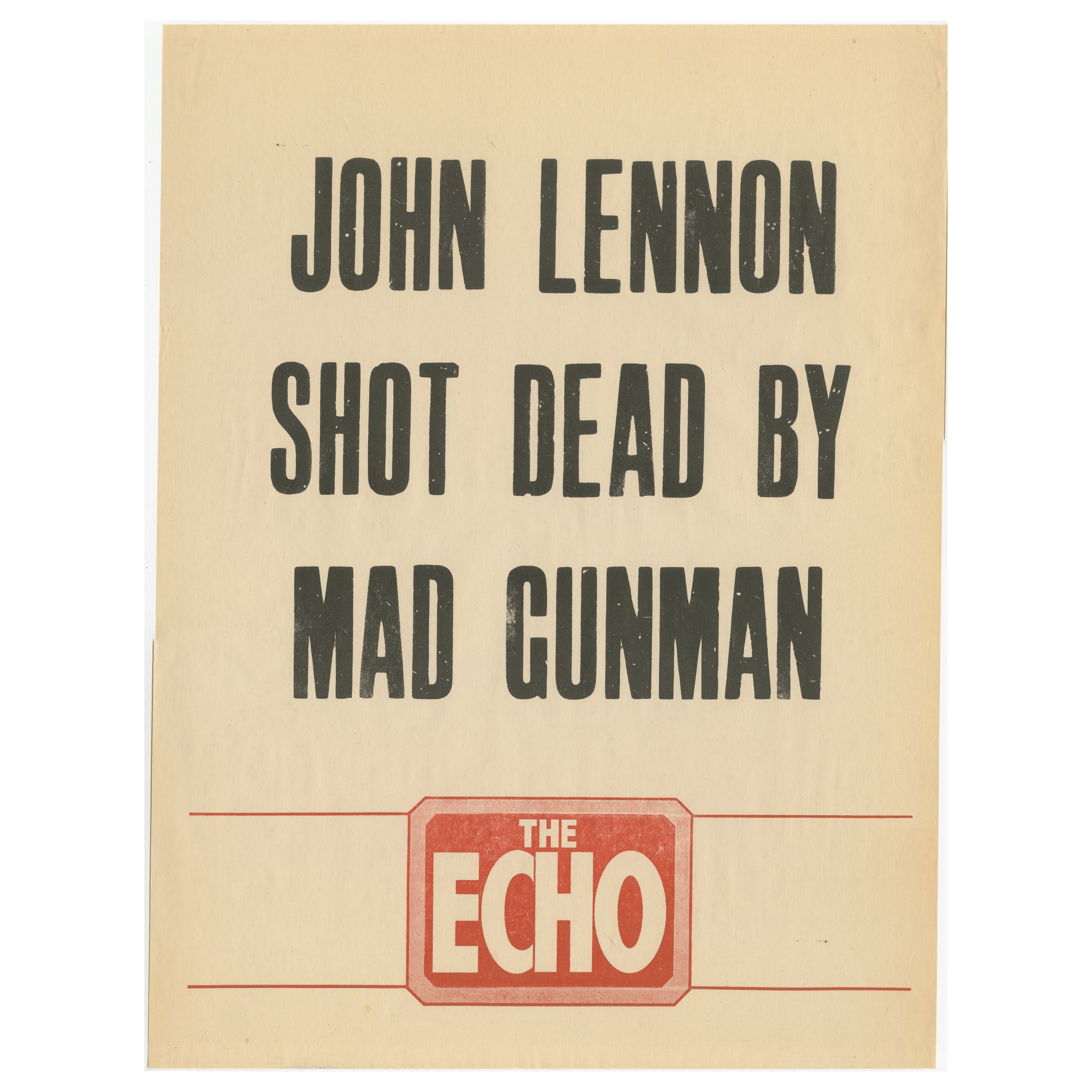 Ikonisches John Lennon- Assassination-Kopfteilplakat – Ein seltenes historisches Artefakt
