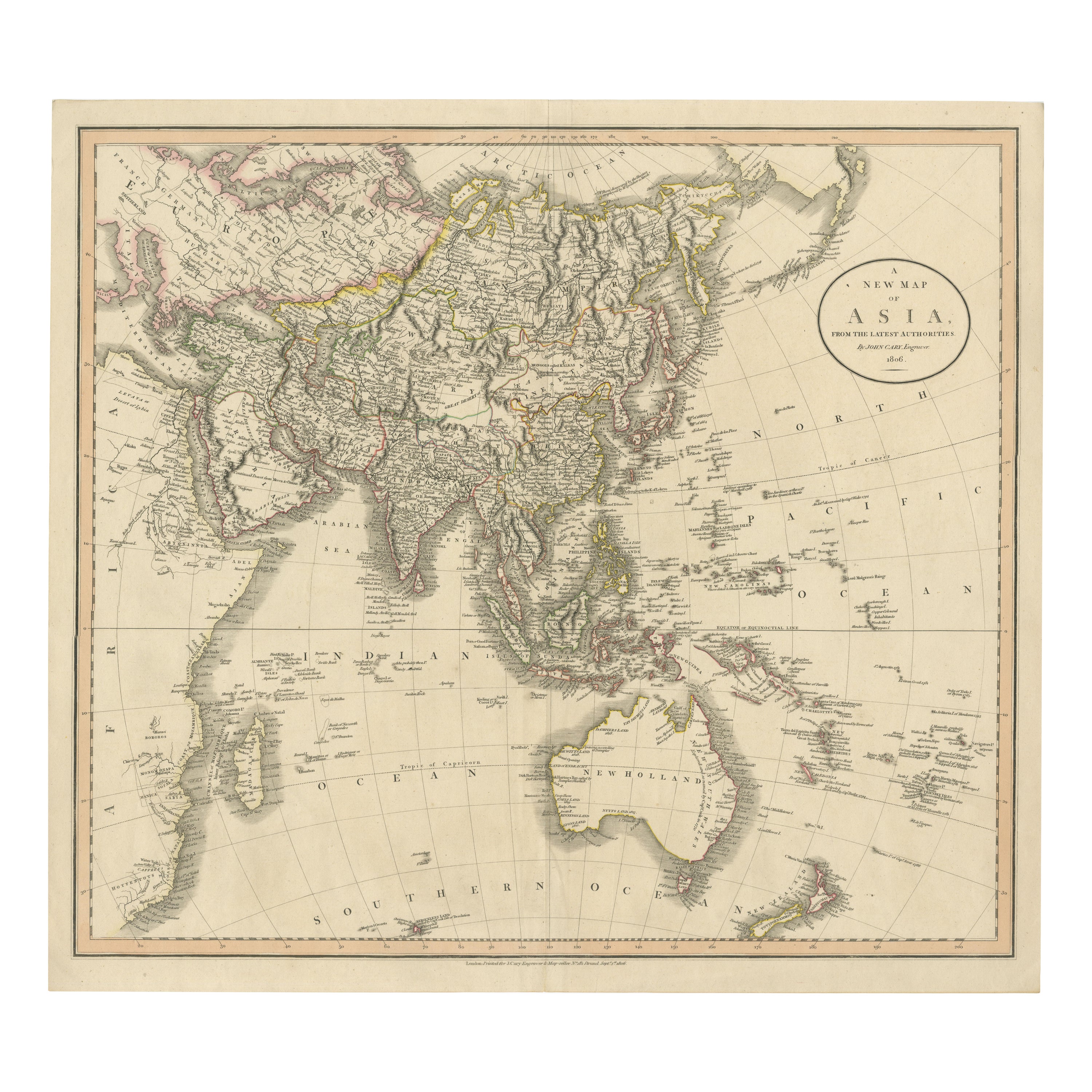 Original gravierte Karte von Asien und seiner Umgebung aus dem Jahr 1806 von John Cary