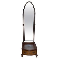 Vintage Mahogany Standing Full Length Mirror with Drawer