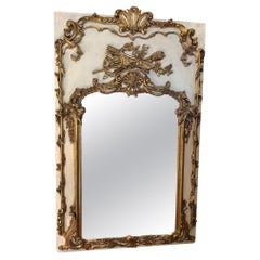 Romantic Antique White & Gilded Italian Louis XVI Trumeau Mirror