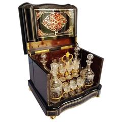 French Liquor Box Napoleon III Boulle with Baccarat Glass, circa 1870