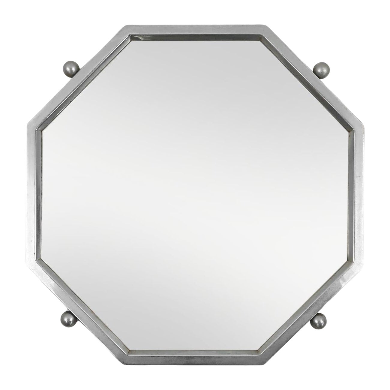 Art Deco octangular mirror in nickeled copper, France ca. 1920