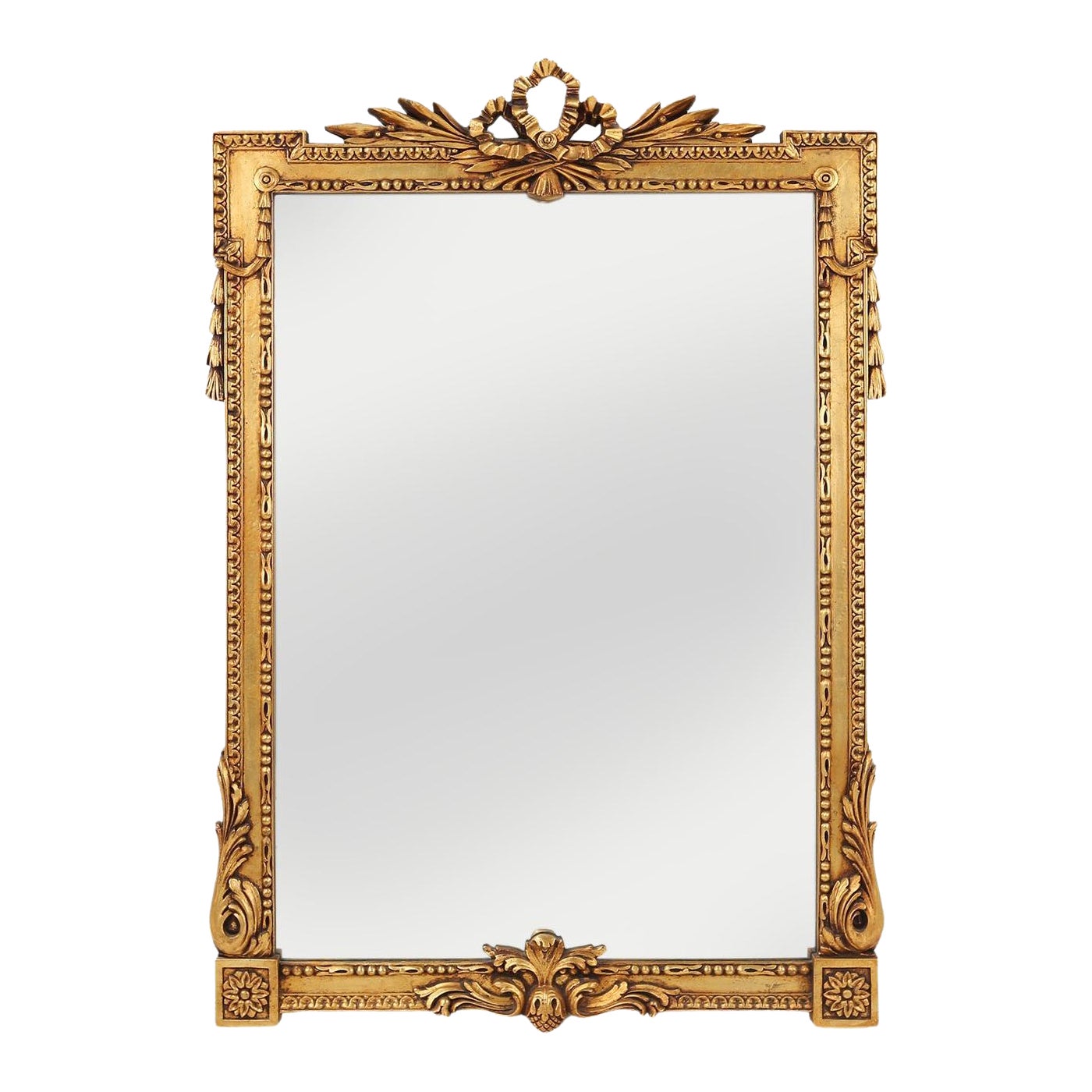 Highly decorated gilted carved wooden wall mirror, Belgium ca. 1950 For Sale