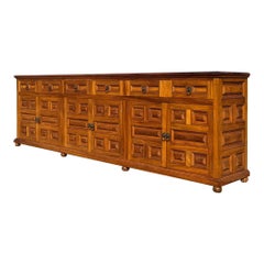 Handcrafted Large Scale Spanish Colonial Mahogany Credenza, Mexico, c.1970