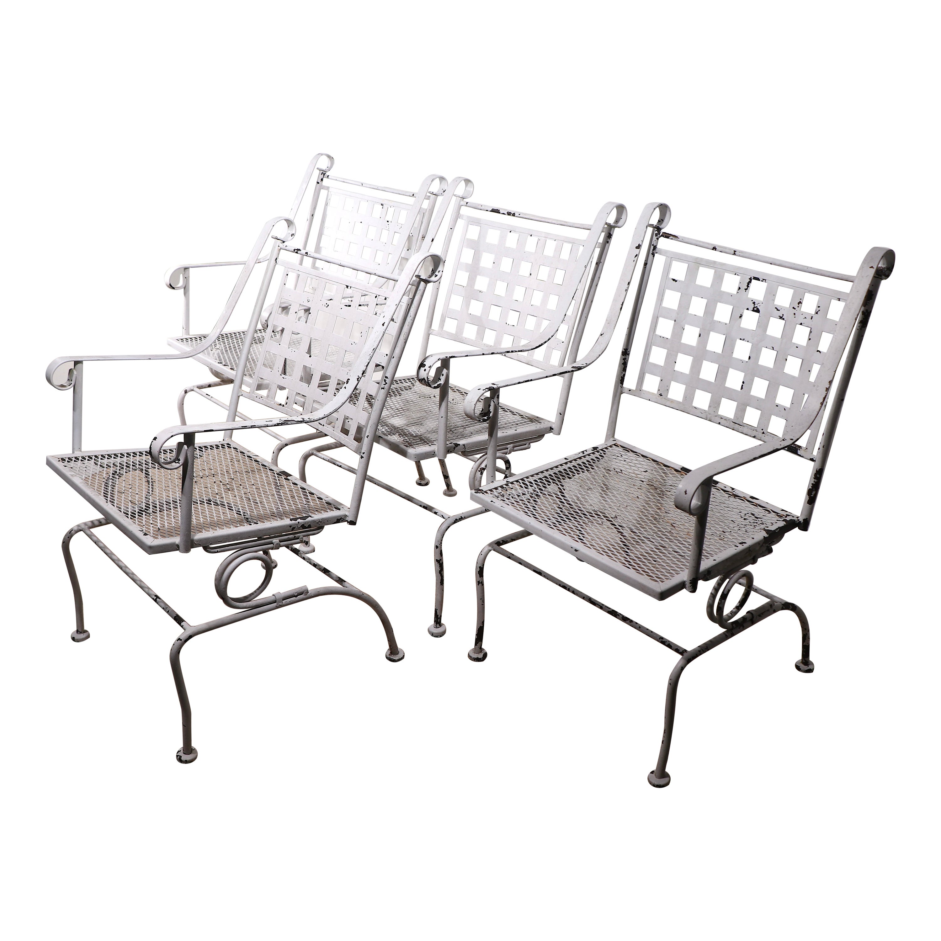 Ensemble de quatre chaises de salle à manger de jardin vintage attribuées à Woodard