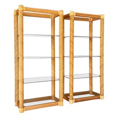 1980's Organic Modern Restored Twisted Rattan Etageres-Pair