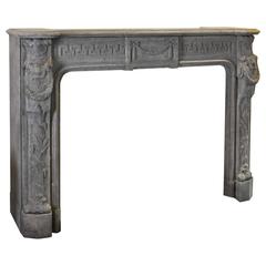 Large Antique Richly Sculpted Belgian Bluestone Mantelpiece