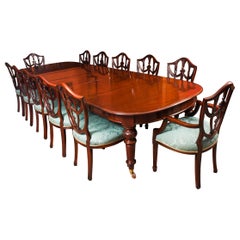 Antique Flame Mahogany Extending Dining Table & 12 ShieldBack Chairs