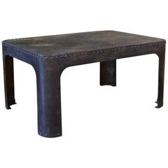 French Industrial Polished Weathered Riveted Steel Table, Machine Age