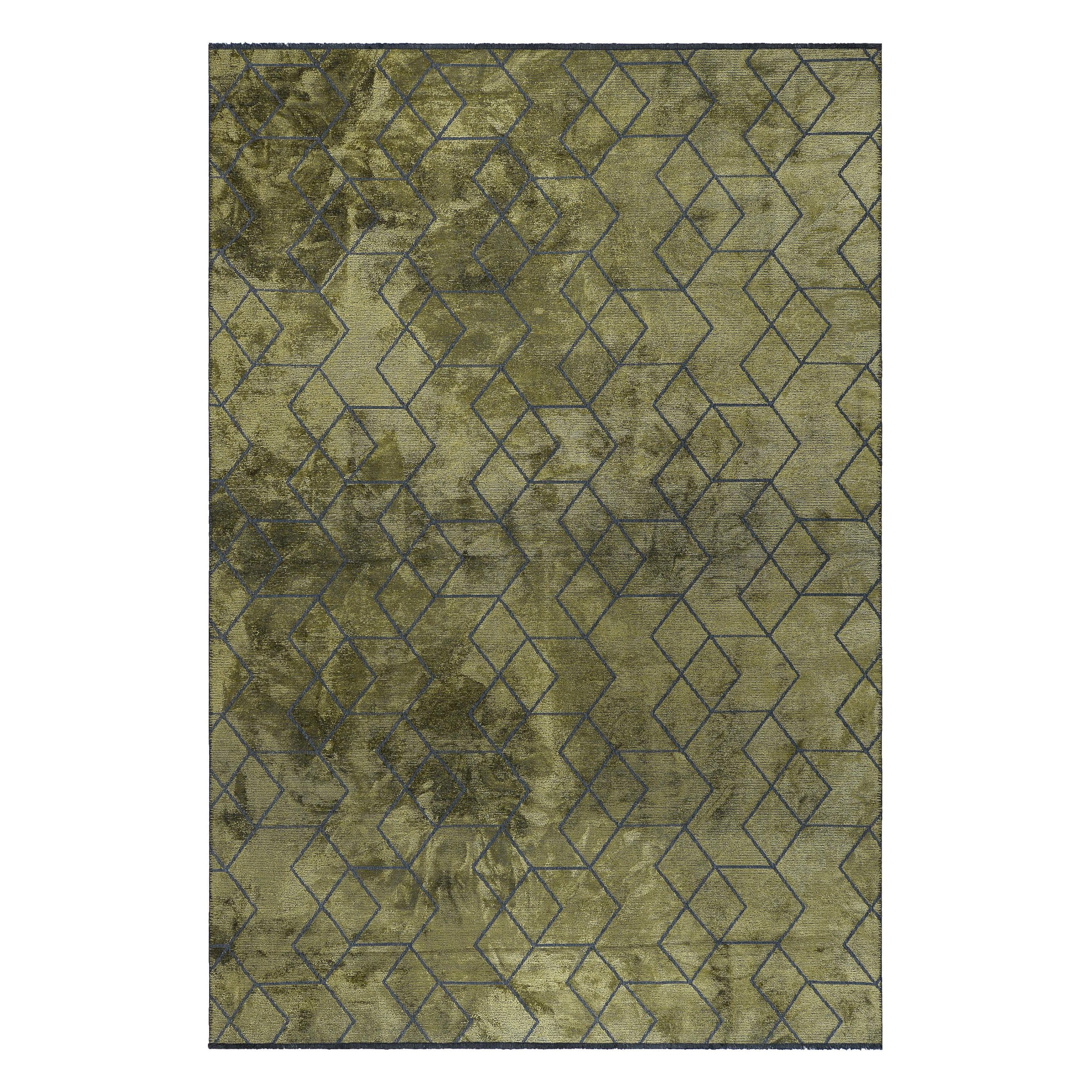 En vente :  (Vert) Tapis de sol contemporain géométrique de luxe
