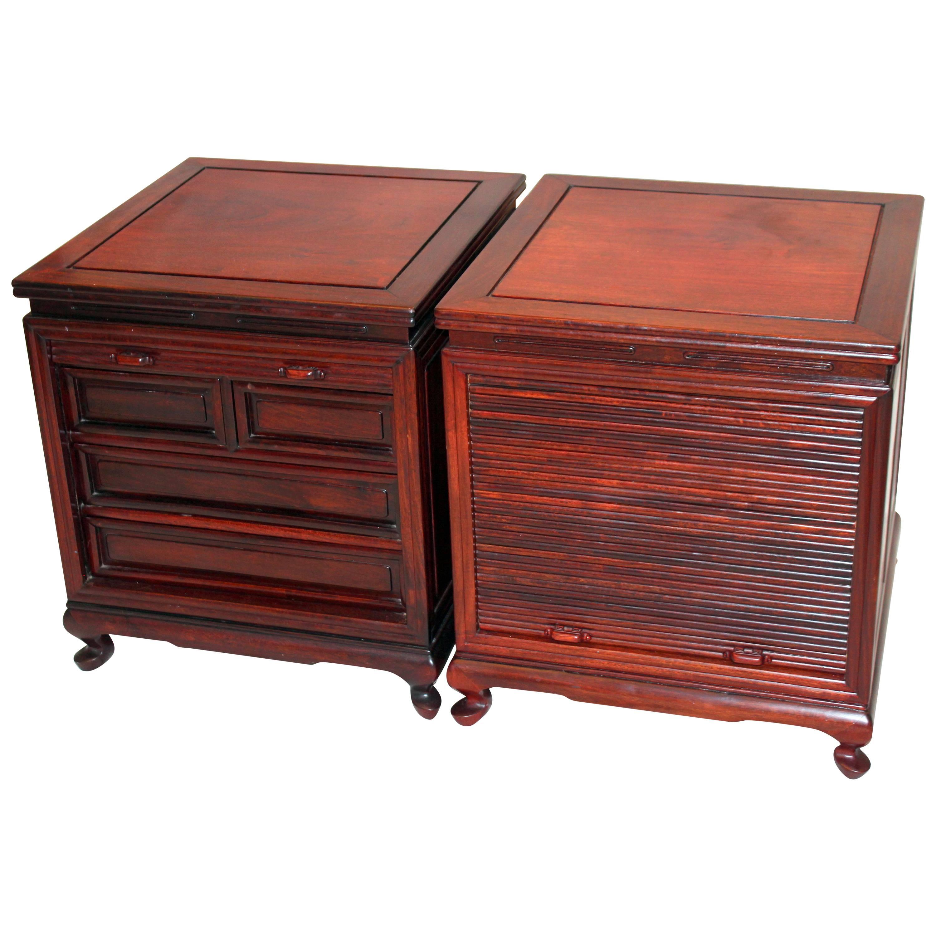  Pair Vintage Chinese Rosewood Tambor Side Bed Storage Drawer Tables