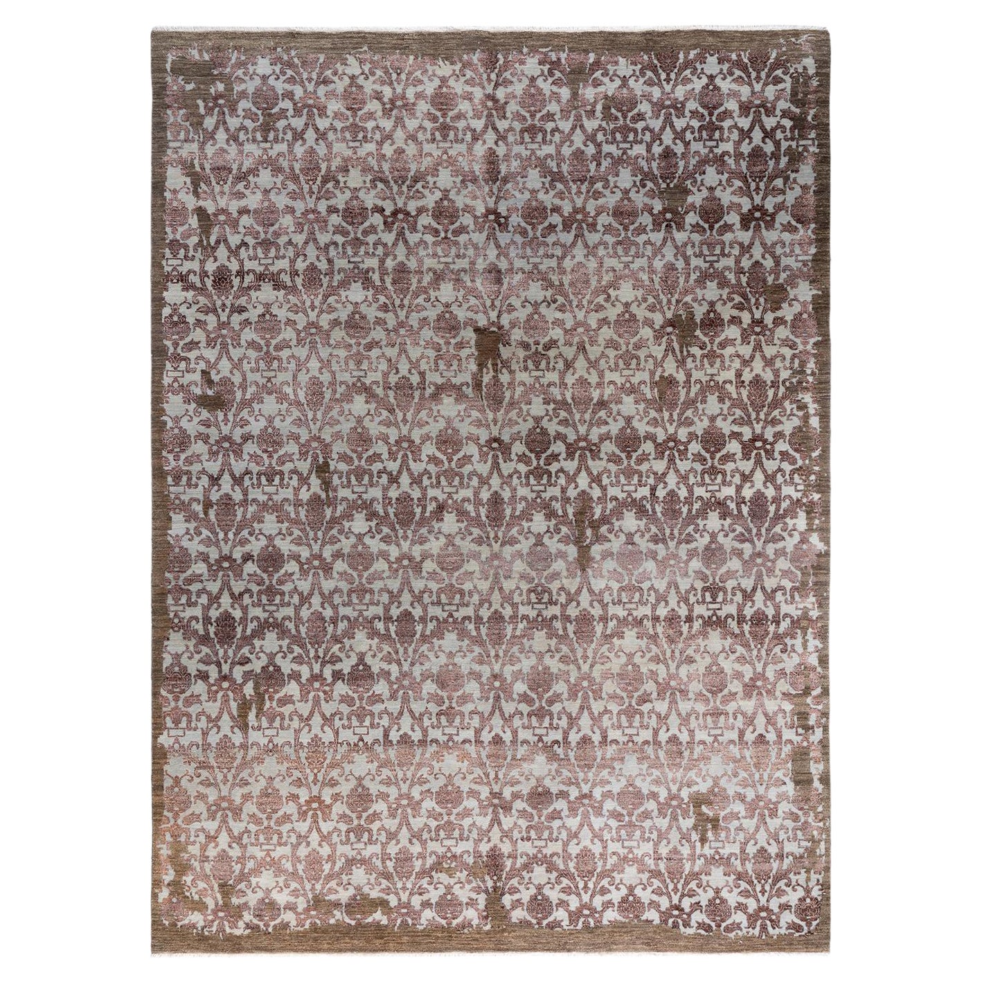 Traditional Ikat Hand Knotted Abstract Silk & Wool Brown Area Rug 9' 1" x 12' 1"